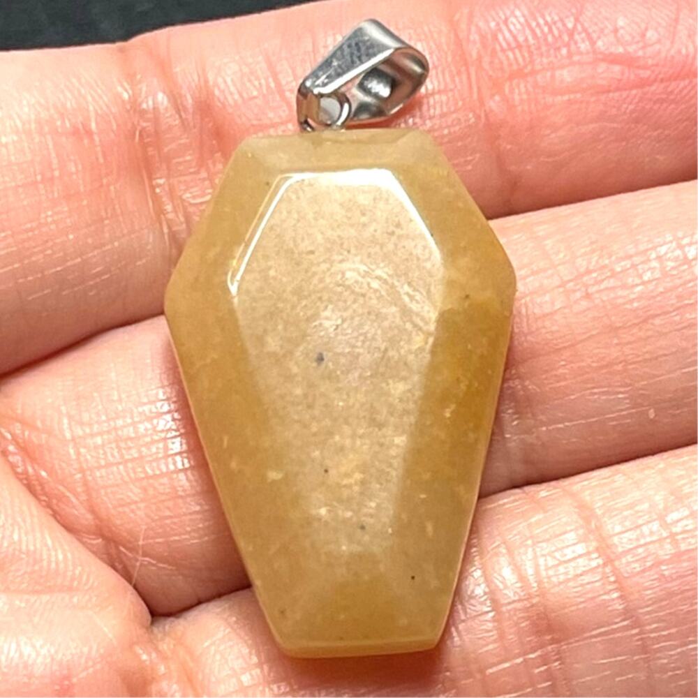 Yellow Aventurine Stone Coffin Carved Natural Stone Pendant Jewelry 1.5"